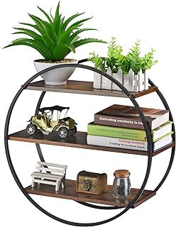 Floating Shelves, 3 Tier Decorative Geometric Circle Metal and Wood Wall...