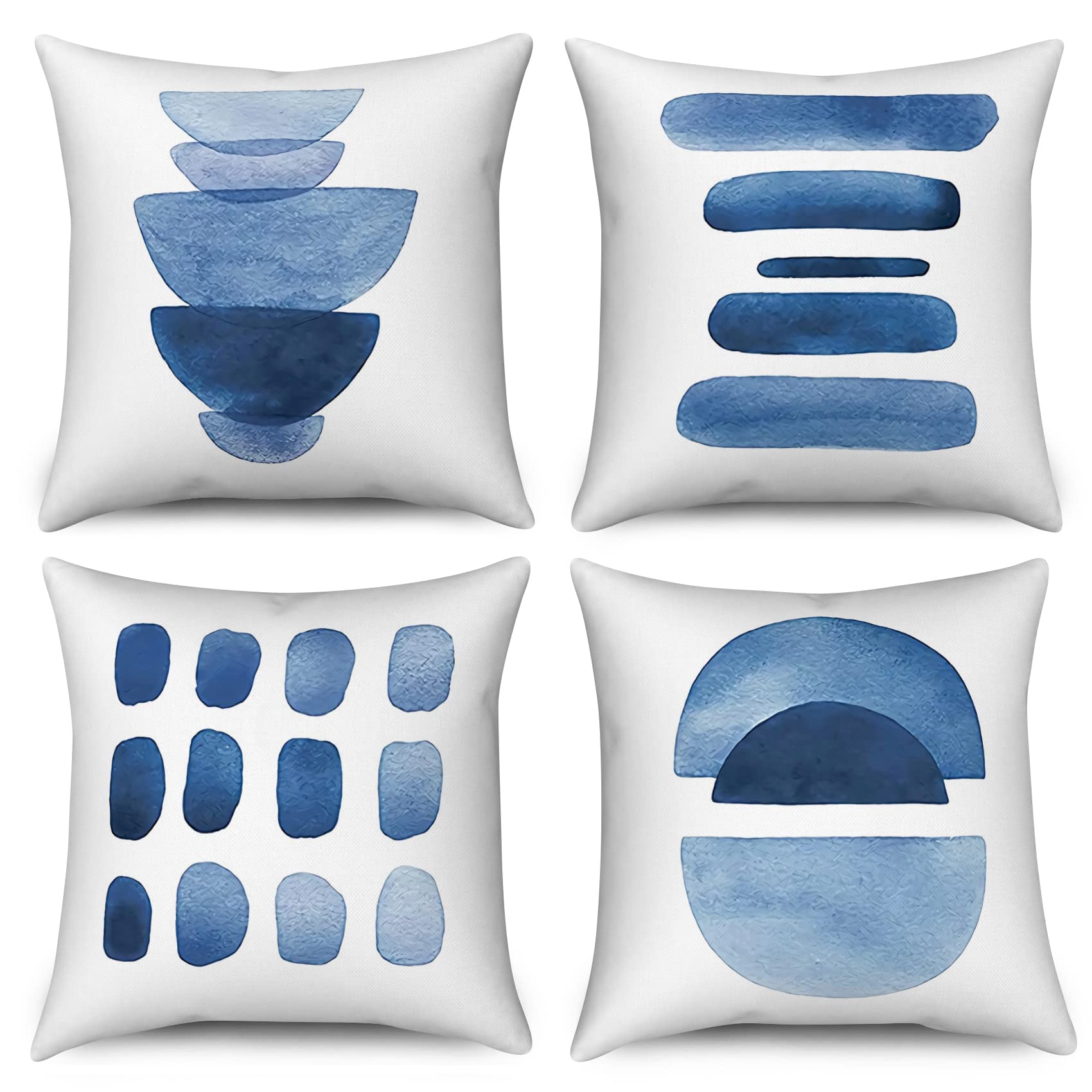 Hnmdmyi Blue Cushion Cover 40x40 Set of 4, Boho Abstract Navy Blue Geometric Decorative Cushion Covers Minimalist Modern Art Aesthetic Linen Cushion Cover for Sofa Bed Home Decor
