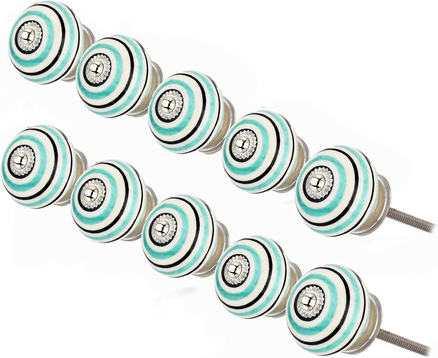 Ceramic Cabinet Knobs 10 Pack Ringed 1-4/7 in. Green Round Ceramic Knobs Drawer Knobs Multicolor Drawer Pull Knobs for Kitchen Cabinet Bathroom Wardrobe Cabinet