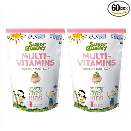 Super Gummy Kids Multivitamin Vegetarian Gummies, 16 Essential Nutrients for Childrens Overall Growth (60 Chewable Gummy Bears) - Pack of 2