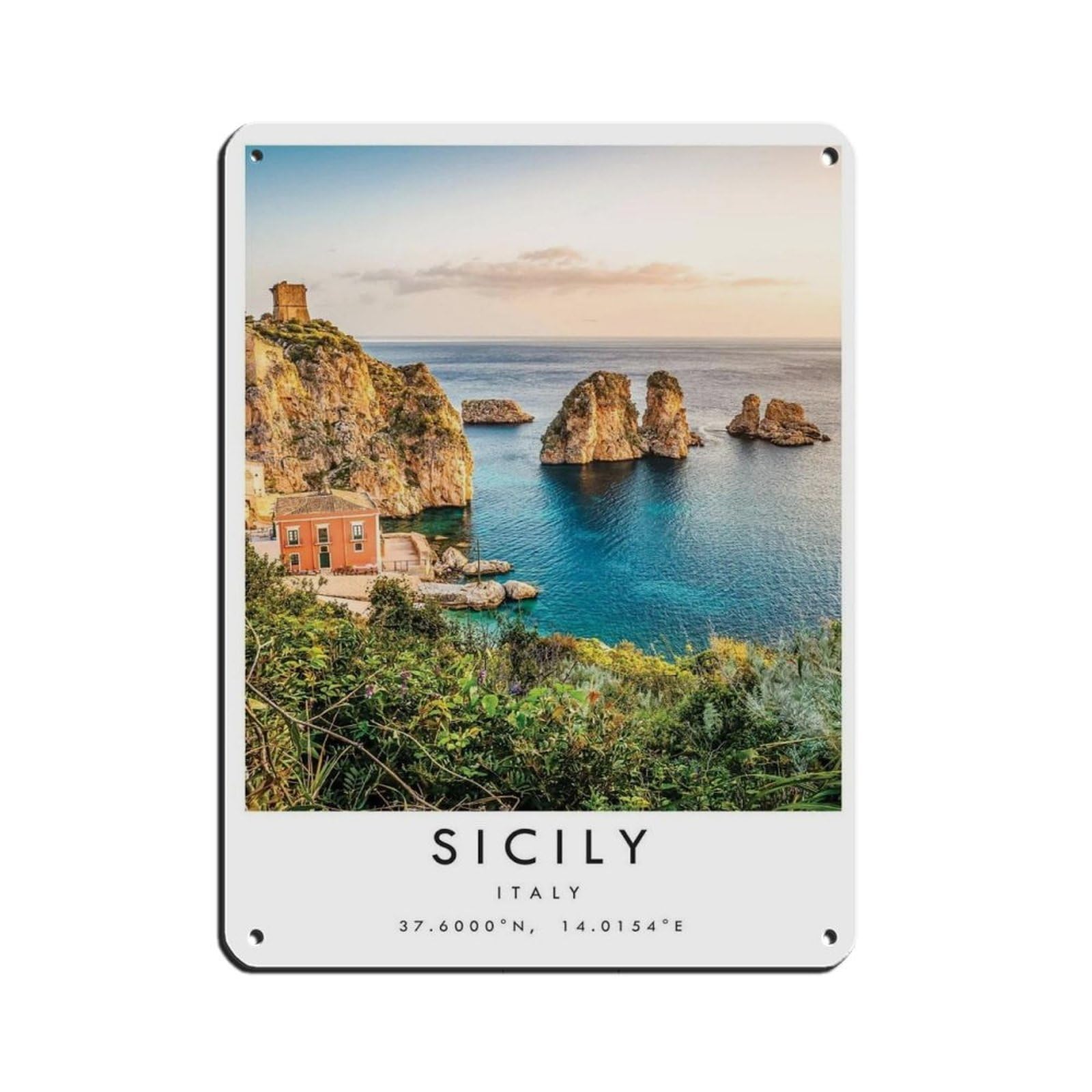 Sicily Travel, Italy Poster Poster Tin Sign Vintage Metal Pub Club Cafe Bar Home Wall Art Decoration Poster Retro 12x16inch(30x40cm)
