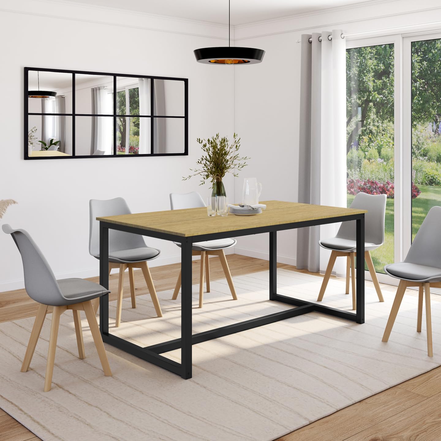 IDMarket - DETROIT Mesa de comedor rectangular de diseño industrial para 8 personas 150 cm