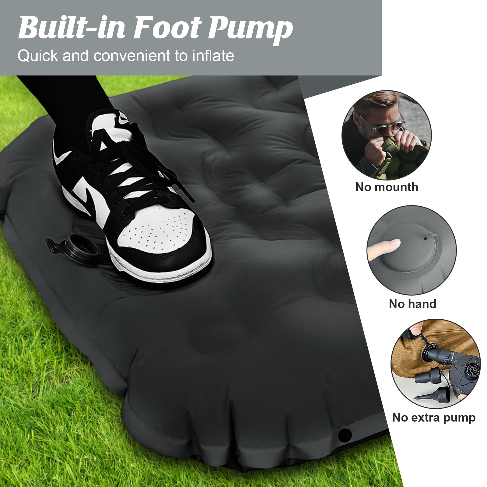 Colchoneta Hinchable Camping con Bomba de Pedal, 12cm Grosor Almohada Integrada - Esterilla Hinchable Camping Ultraportátil para Acampar, Senderismo, Exteriores