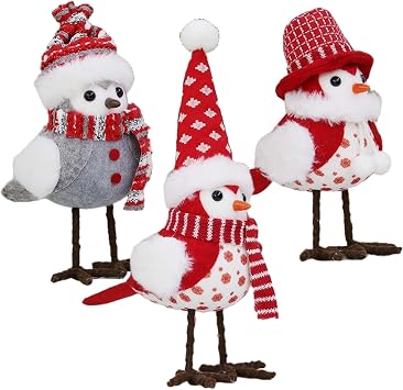Christmas Ornaments 3Pcs Cute Bird Plush with Hat Scarf Clothes Festive Atmosphere Birds Ornaments for Kitchen Fireplace Mantel Table Home|Collectible Figurines