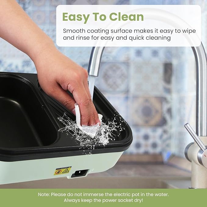 TeqHome Olla Eléctrica 1300W con Grill 2 en 1, Antiadherente, Verde miniatura 8