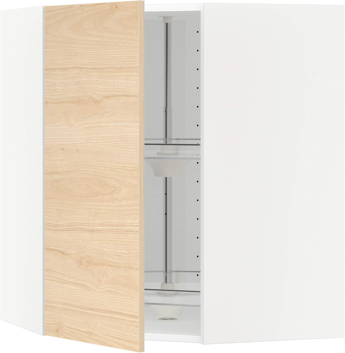 METOD Corner wall cabinet with carousel, white/Askersund light ash effect, 68x80 cm