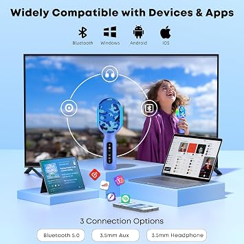 Karaoke Microphone Wireless Bluetooth with Speaker, Portable Handheld Mic for Kid Adult, 6 Voice Changer & 4 LED Light Effects, Singing Microphone with Speech Mode, Birthday Gift for Girls Boys Teens