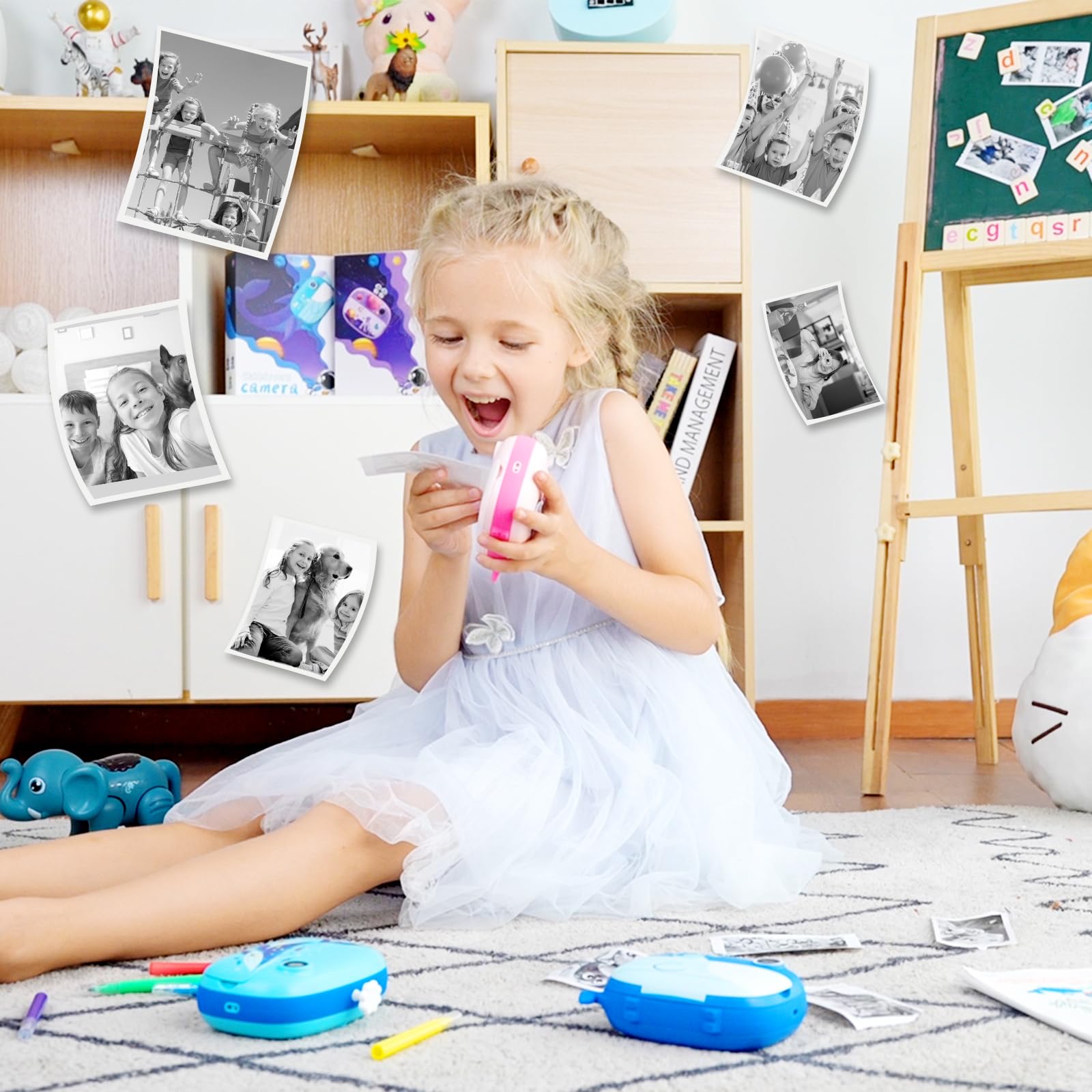 Ushining Appareil Photo à Impression Instantanée pour Enfants, 1080P Appareil Photo Numérique Enfant avec Écran de 2,4 Pouces Papier d'impression Carte TF 32 Go, Cadeau pour Filles Garçons 3-14 Ans