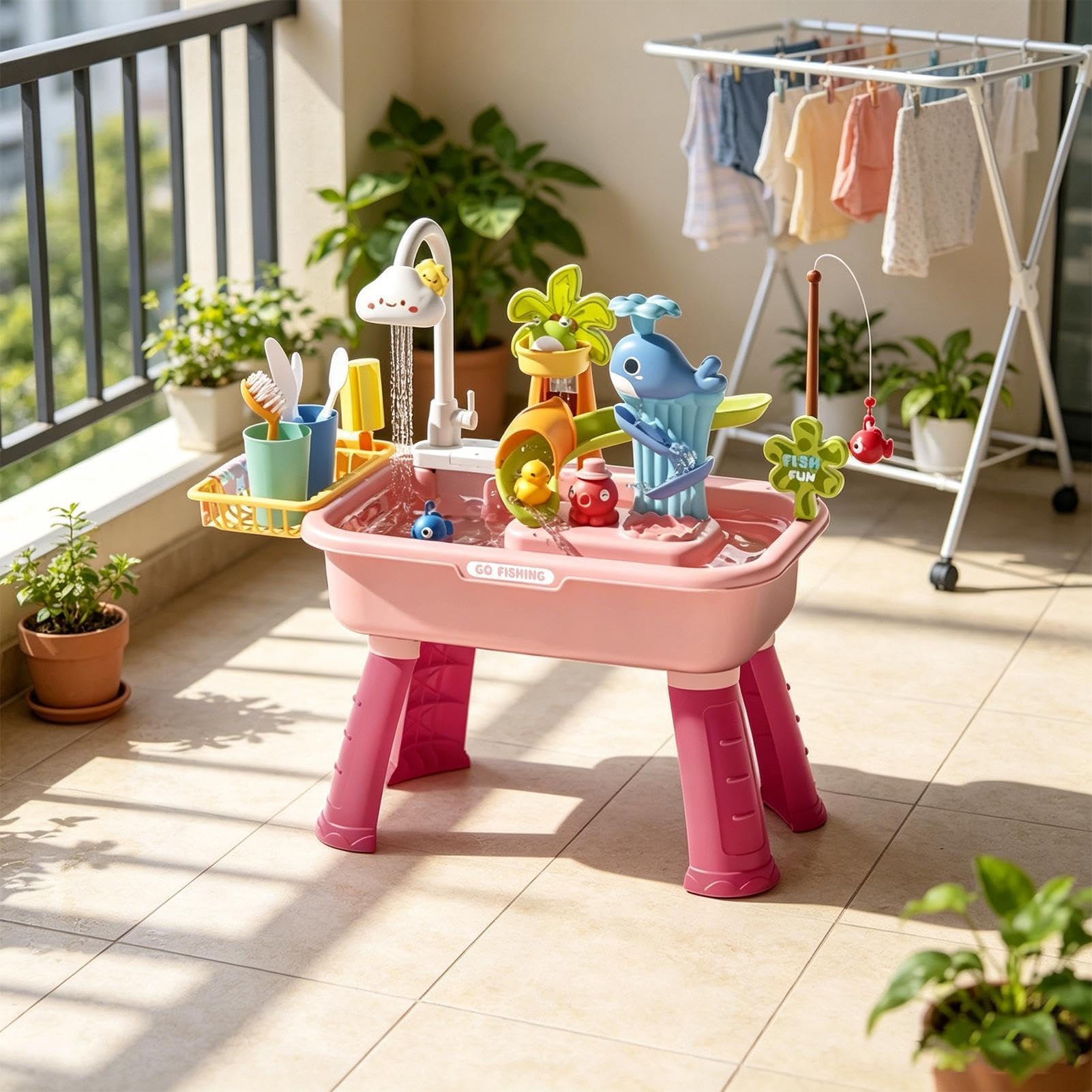 Generisch Wasser Spieltisch | 54 X 29 X 53 cm Kinder Outdoor Aktivität Wassertische Mit 43-teiligem Zubehörset,Sommer Draußen Spielzeug Wasser Spielset Für Kleinkinder Mädchen 4–8 Jahren