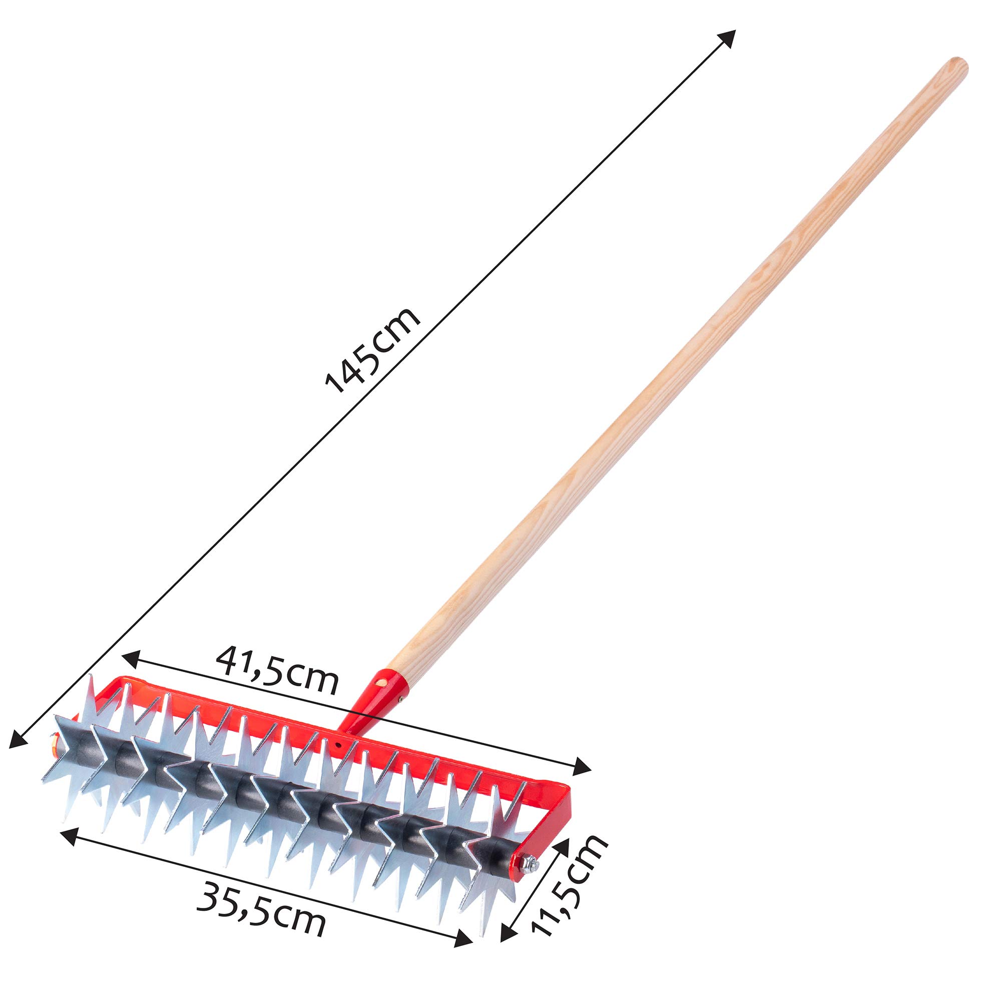 KADAX Fraise en étoile Jardin métal émietteur sol cultivateur rotatif 12 étoiles manche bois