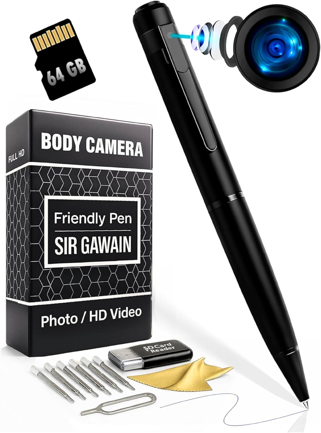 SIRGAWAIN Premium Body Camera Pen — Full HD 1080p Video & Photos, 70-Min Battery, Motion Detection, One-Button Control, 2026 Model