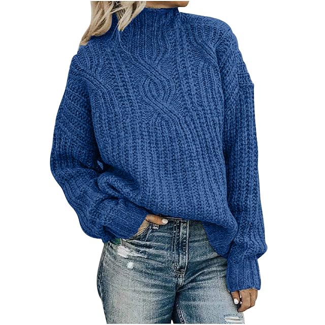 Uillui Womens Oversized Cable Knit Crewneck Sweaters Casual Warm Turtleneck Chunky Pullover Sweater Fall Winter Jumper Tops