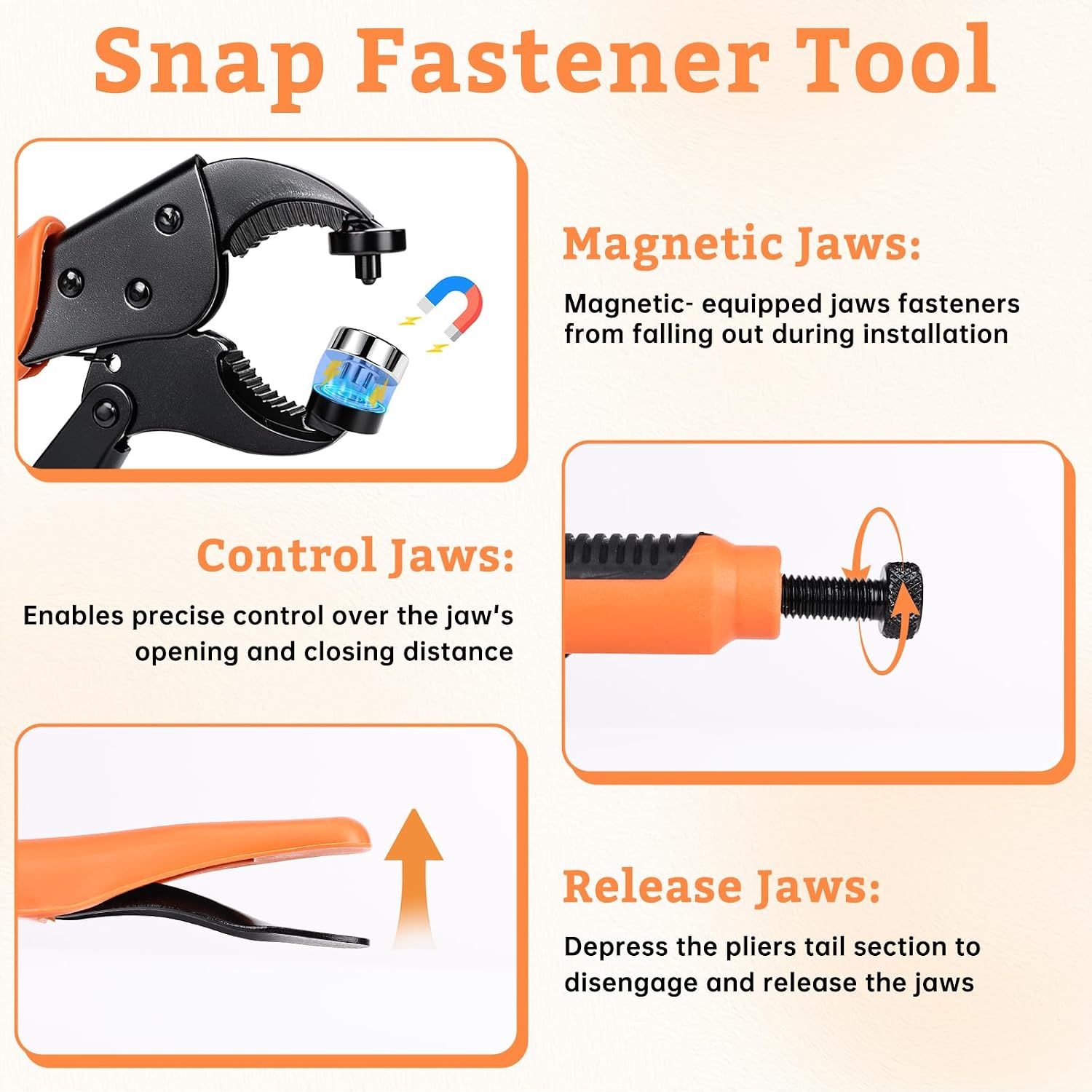 Heavy Duty Snap Fastener Tool Kit with 3 Magnetic Dies