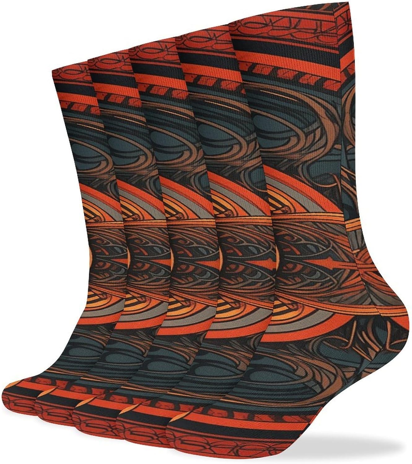 5 Pairs Knee High Socks Red Pattern Long Tube Boot Seamless Toe