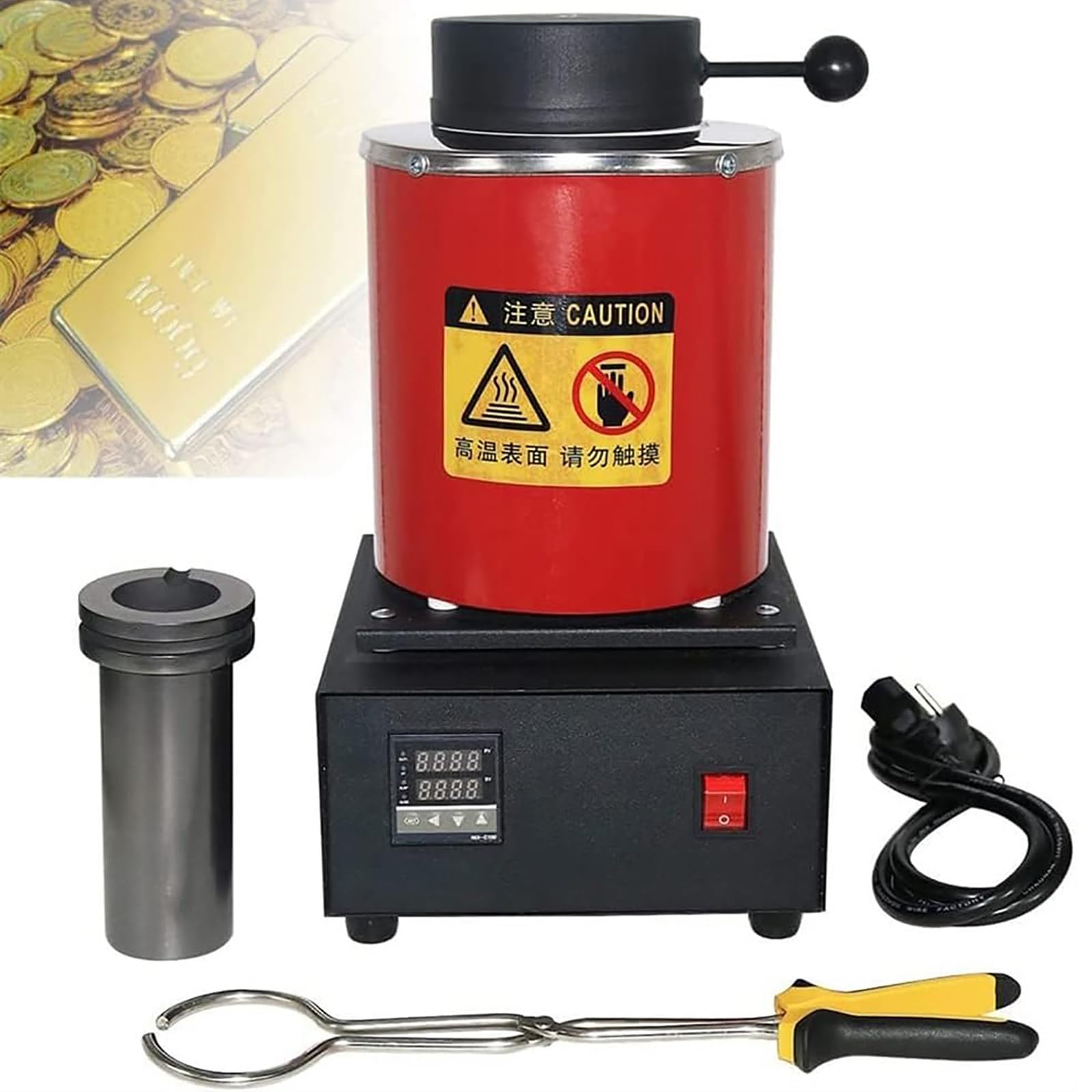 1400w Elektryczny Piec Do Topienia ZłOta, 2102℉ Cyfrowa Maszyna Do Topienia Metali, Z Tyglem Grafitowym 1kg/2kg/3kg, Stół Z Kontrolą Temperatury PID, Do Topienia Srebra, ZłOta,Red-1kg