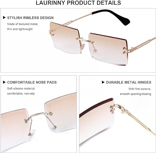 Miniatura 6 de Gafas de sol rectangulares para mujeres y hombres, sin marco, cuadradas, gafas de sol para hombre