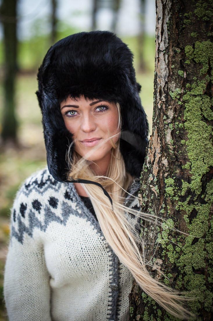 Rabbit Fur Ushanka Winter hat Black