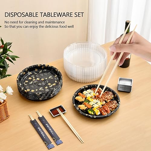 Miniatura 10 de Sbirdbao Juego de vajilla desechable para 50 recipientes de sushi con tapas de 8.6 x 3.6 pulgadas, cajas desechables para sushi para llevar, 50