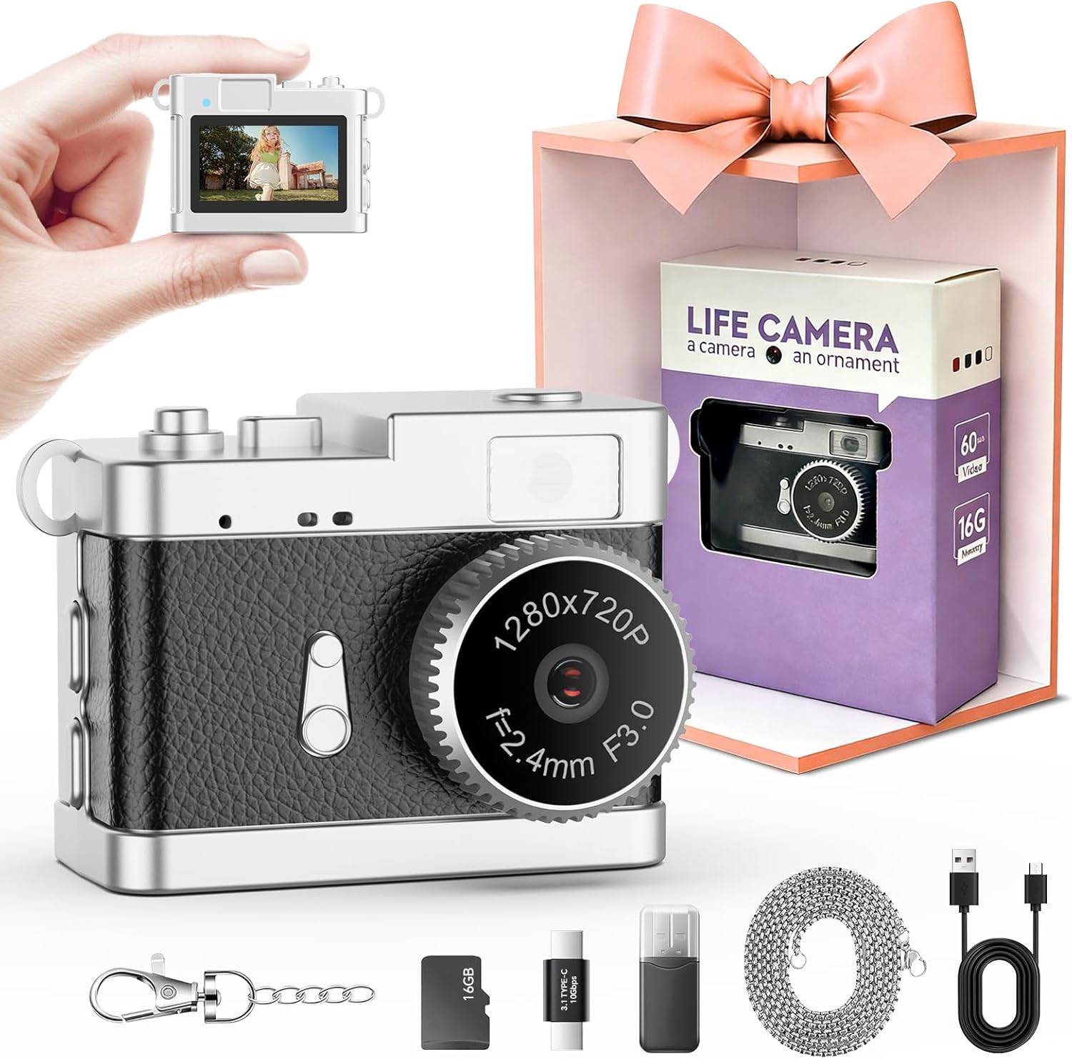 Trunsif Mini Keychain Camera–2MP HD Mini Digital Camera with 16GB Card&Cool Keychains,Instant Photos&Video Anywhere,Suitable for Children/Adults,Collectible Gift for Travel,Gathering&Holiday Gift