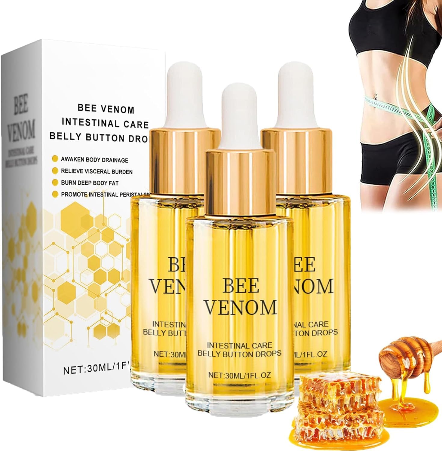 UniguardianBee Venom Drops,Bee Venom Button Detox Belly Button Drops, Bee Venom Belly Button Drops, Bee Venom Oil, Bee Venom Ly_mphatic-Drainage Drops,Cvreoz Bee Venom S_li_mming Oil (White)