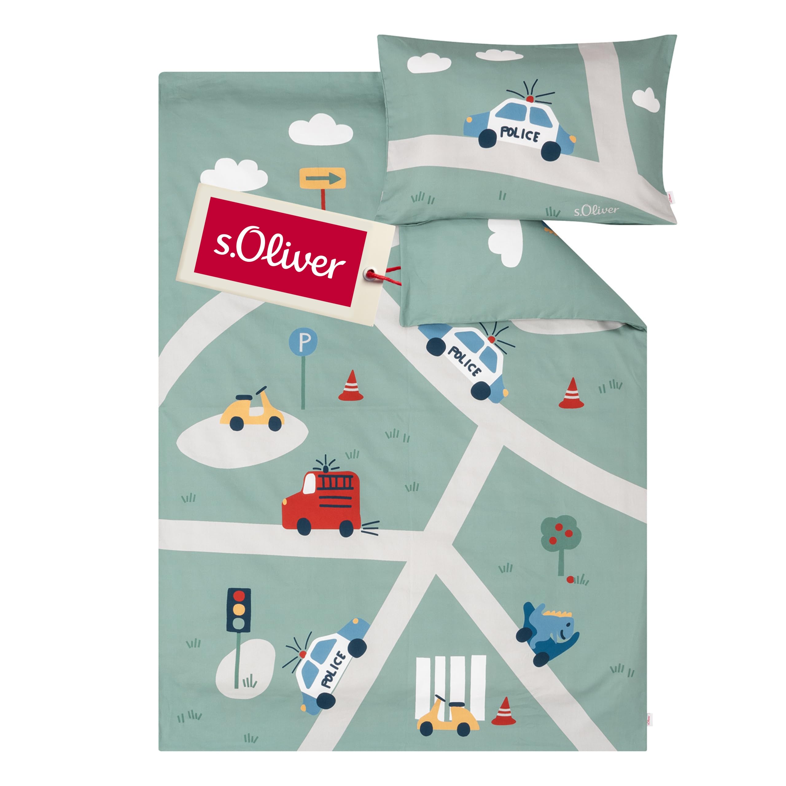 s.Oliver Kinderbettwäsche Auto 100 x 135 cm - 100% Baumwolle, Reißverschluss, anschmiegsam, weich & waschbar, Mako Satinbettwäsche mit Autos mehrfabig