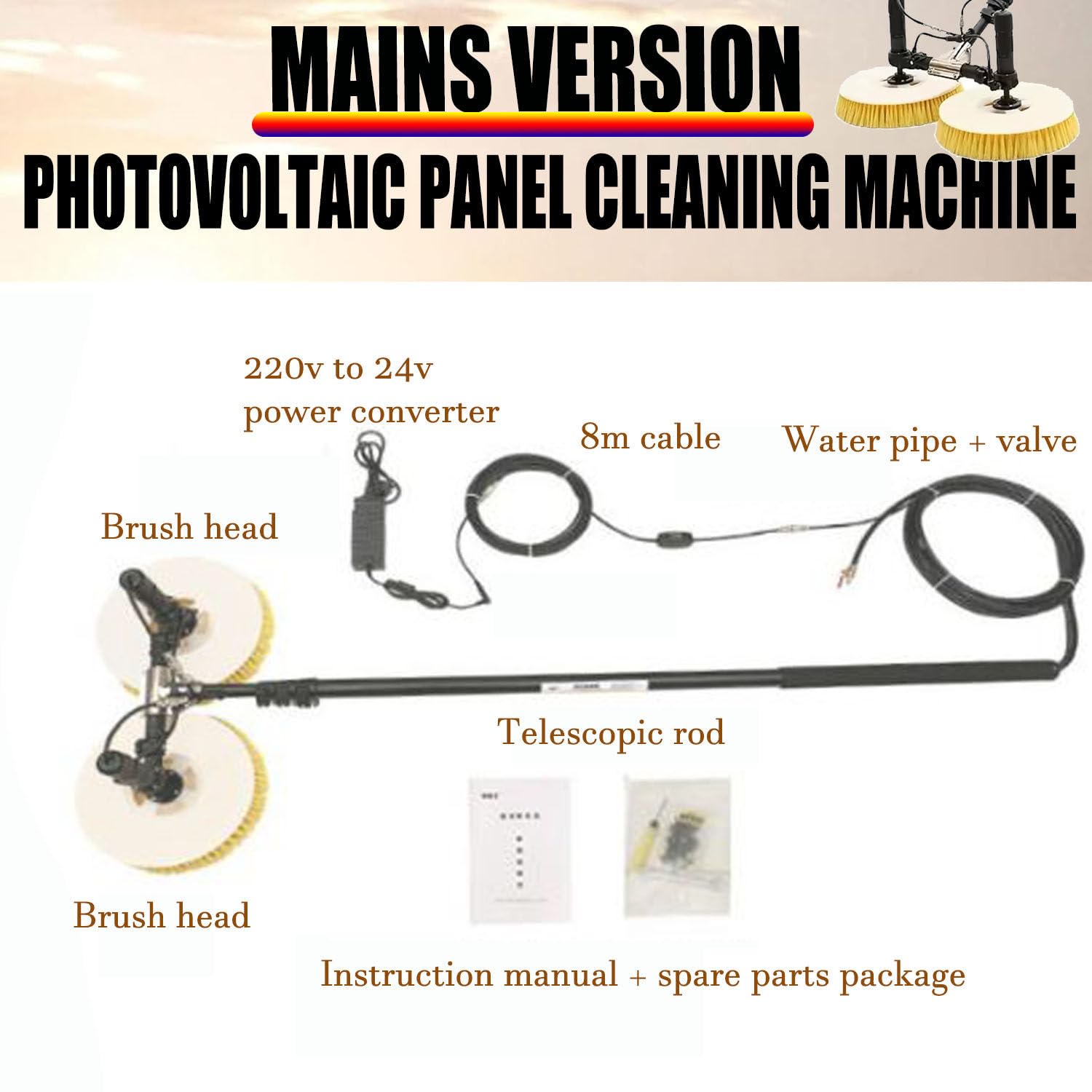 Equipo automático de limpieza de cristales para ventanas, cepillo de limpieza fotovoltaico eléctrico de mano, limpiador eléctrico de paneles solares, cepillo de agua de doble propósito, funciona con