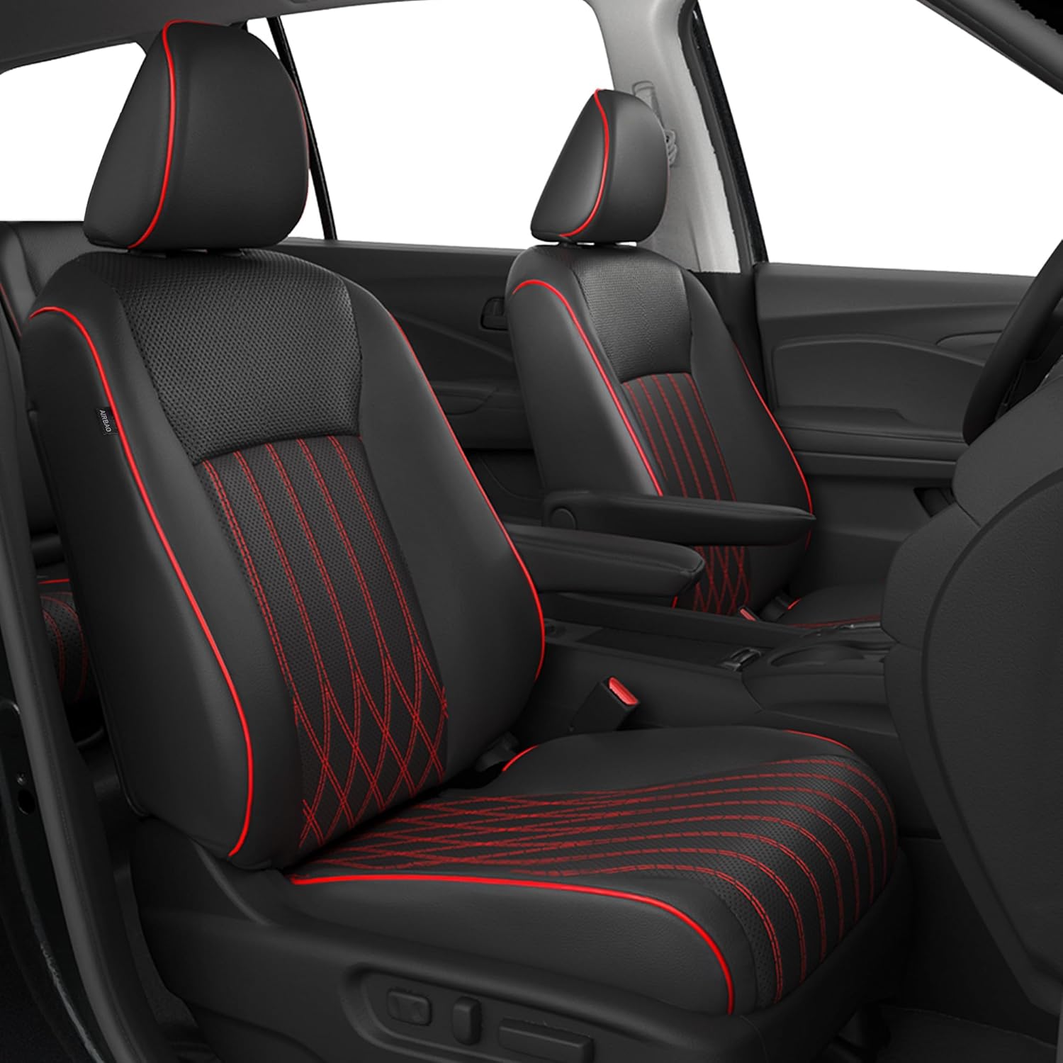 Customized for Honda Pilot Seat Covers Full Set, Custom Fit Pilot EXL 2016 2017 2018 2019 2020 2021 2022 -Three Rows 8 Seats, Waterproof Faux Leather Full Coverage (BlackRed)