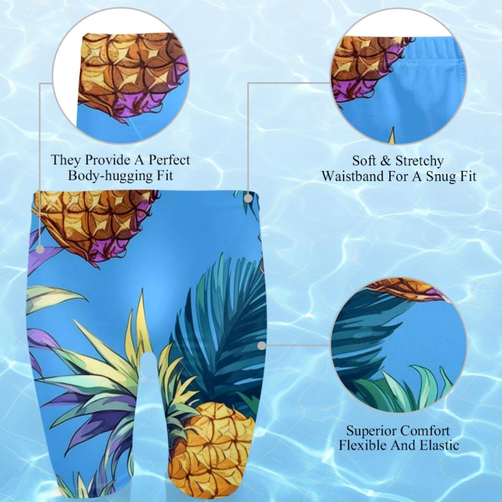 Swimsuit for Men & Boys,Competition Lap Swim Suit, Square Leg Endurance Training,Colorful Art Pineapple