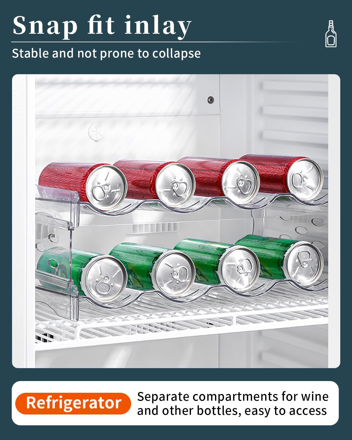 Botellero - Nevera que ahorra espacio, apilable y transparente - Ideal para botellas de agua, botellas de agua, vasos con pajita y latas (4 capas 12 botellas)