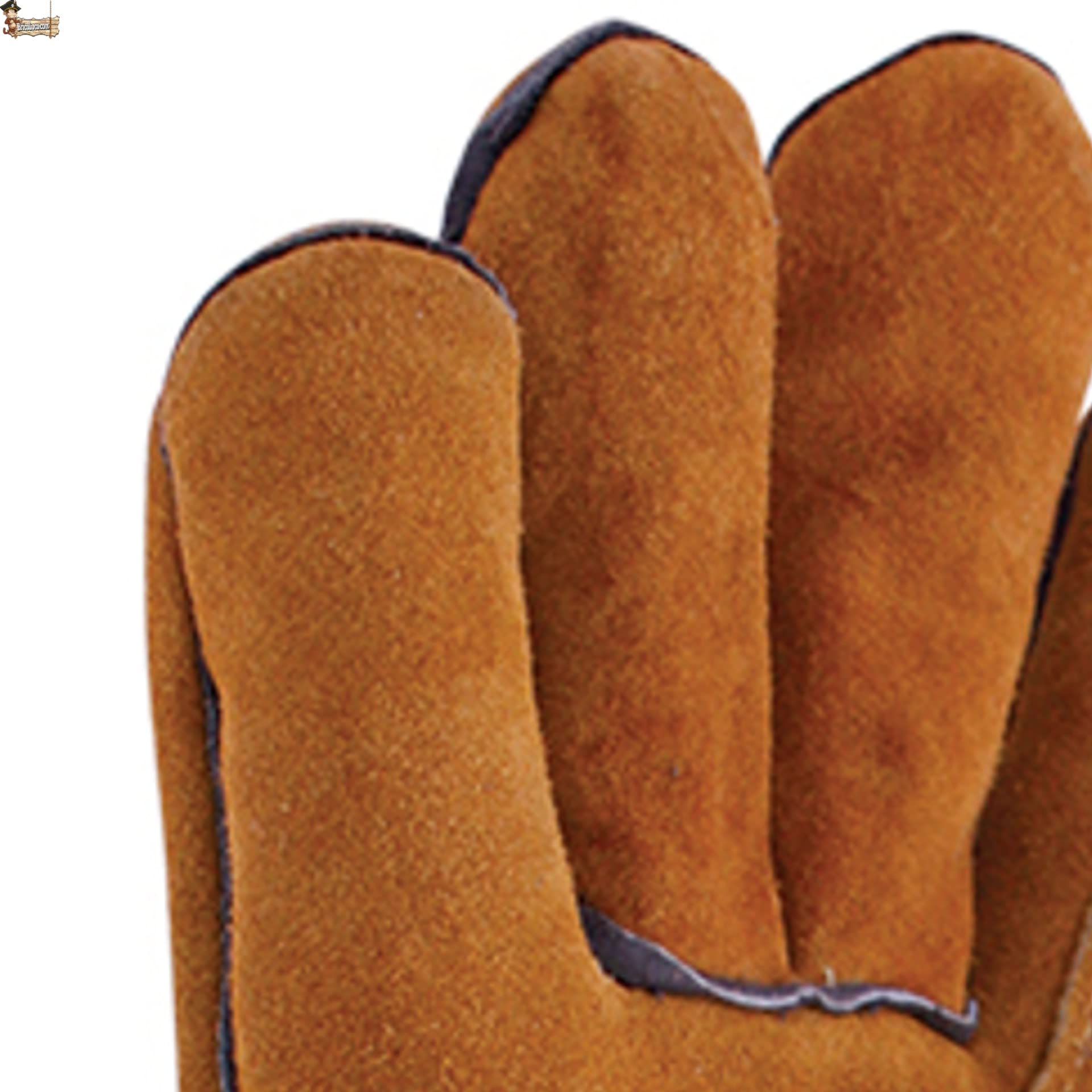 BricoLoco.com Guantes trabajo soldador. Soldadura profesional eléctrica hilo, electrodo. Largo 400 mm. Piel vacuno serraje. Refuerzo en palma. Forrados y cómodos. Talla 9. (6)