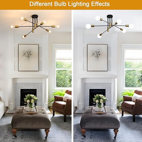 Miniatura 6 de Moderna lámpara Sputnik, lámpara de techo empotrada negra mate de 6 luces, lámpara moderna de mediados de siglo para dormitorio, comedor, sala de