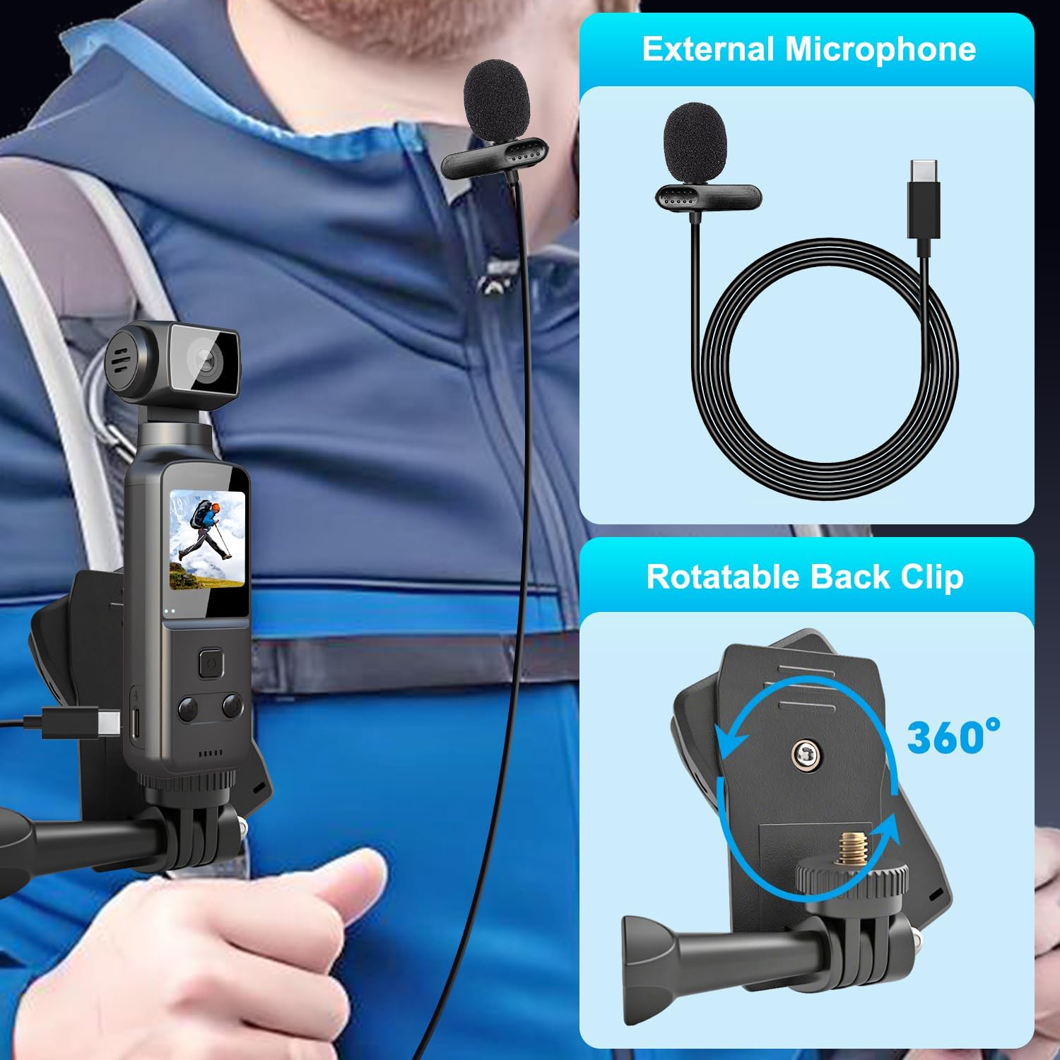 5K Body Camera, Action Vlogging POV Cam with 270° Rotatable Lens, Mini Portable Underwater Camera with Clip and Waterproof Case