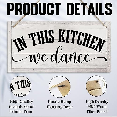 Miniatura 3 de Letreros de cocina para decoración de pared, arte de pared rústico de granja, In This Kitchen, We Dance, regalos de inauguración de la casa,