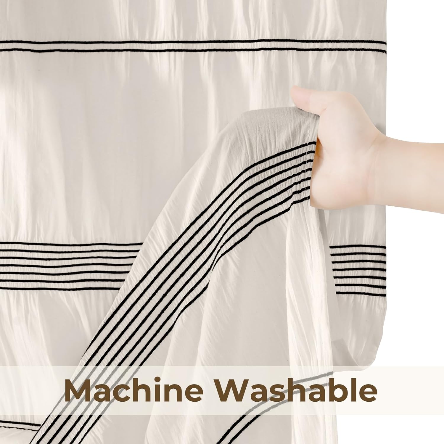 Seasonwood Greige Shower Curtain Farmhouse Shower Curtain Rustic Striped Cotton Blend Fabric Shower Curtains Heavy Weighted Bathroom Decor