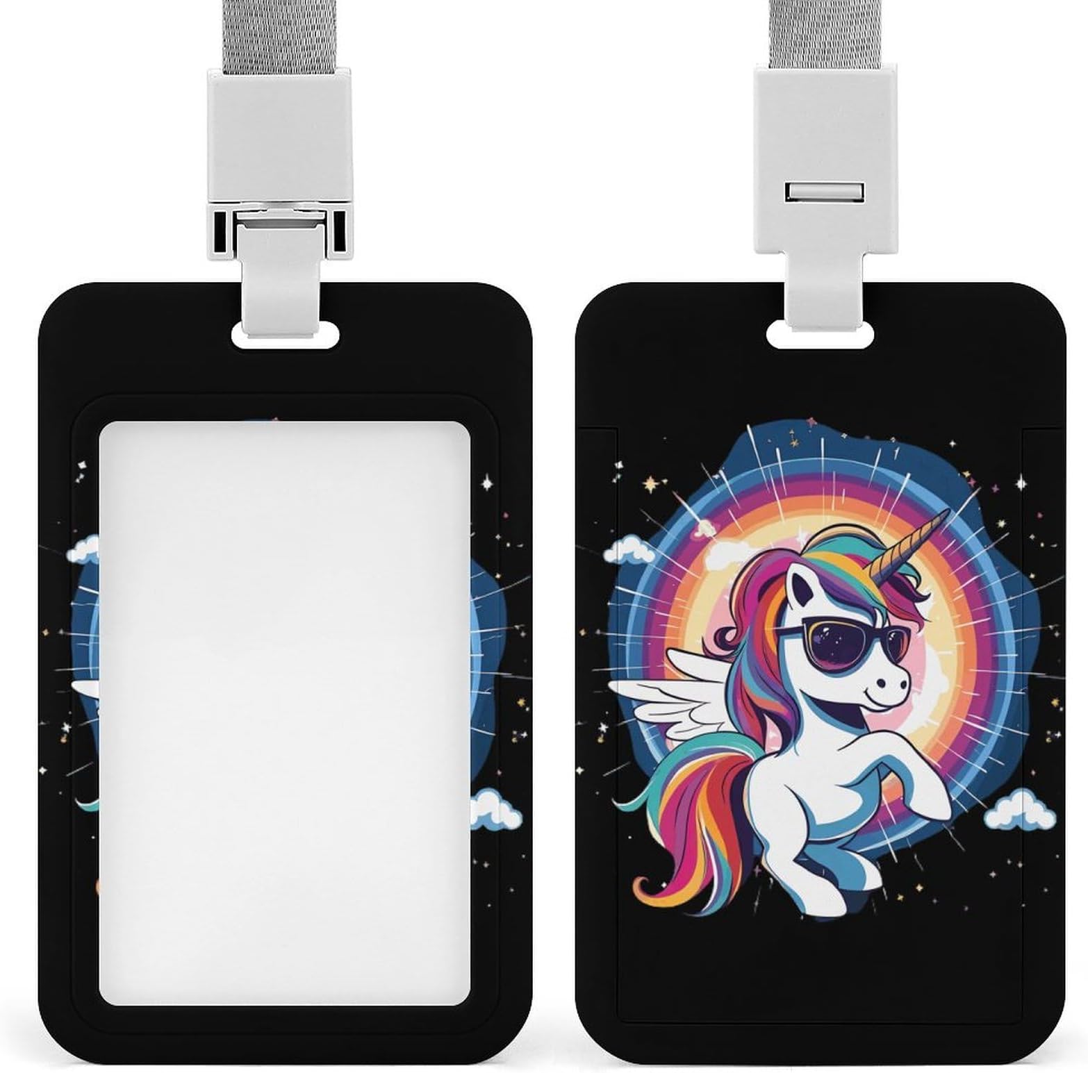 Solar Eclipse And Uni-corn Funny Badge Holder Identity ID Card Case With Lanyard for Men Women Nurse Teacher