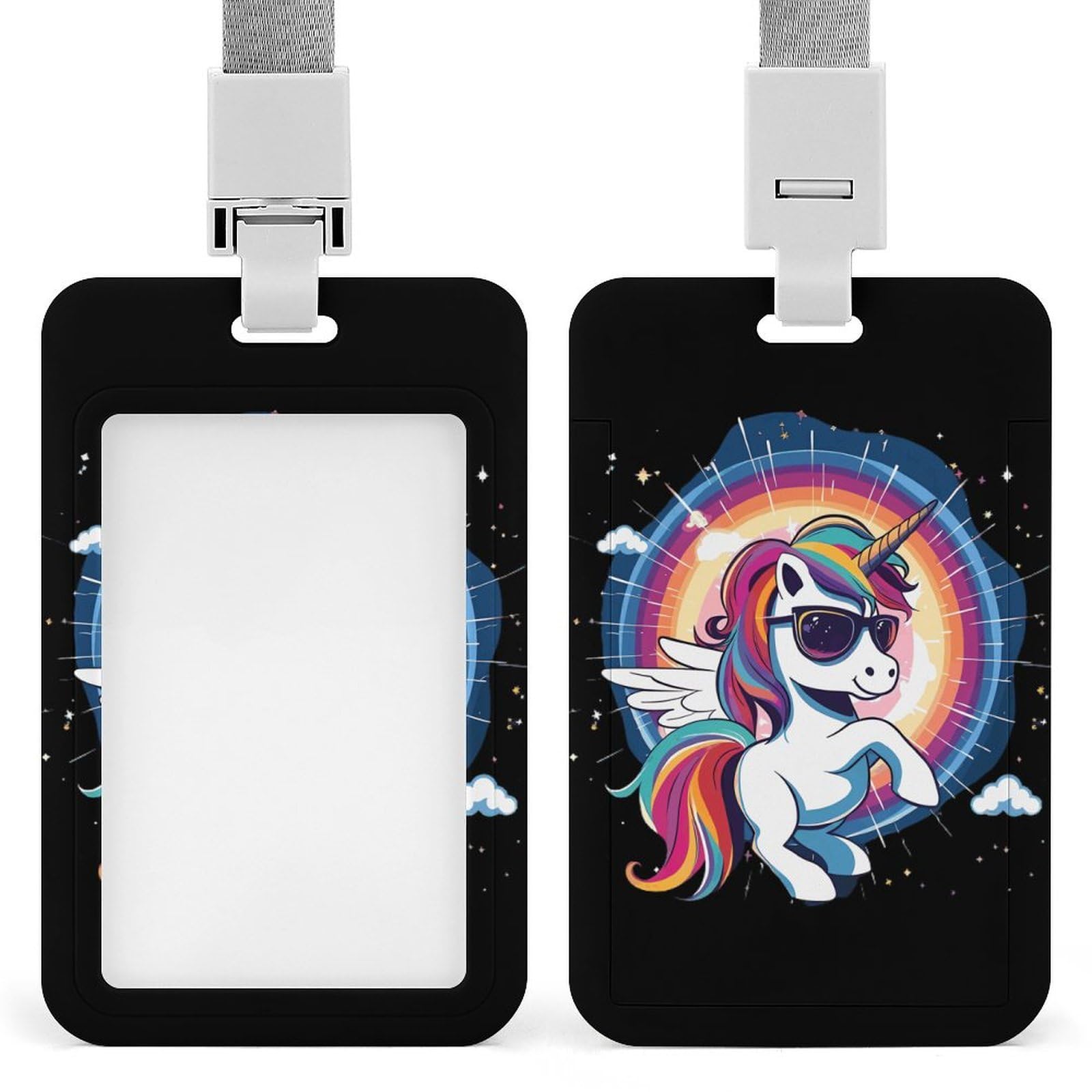 Solar Eclipse And Uni-corn Funny Badge Holder Identity ID Card Case With Lanyard for Men Women Nurse Teacher