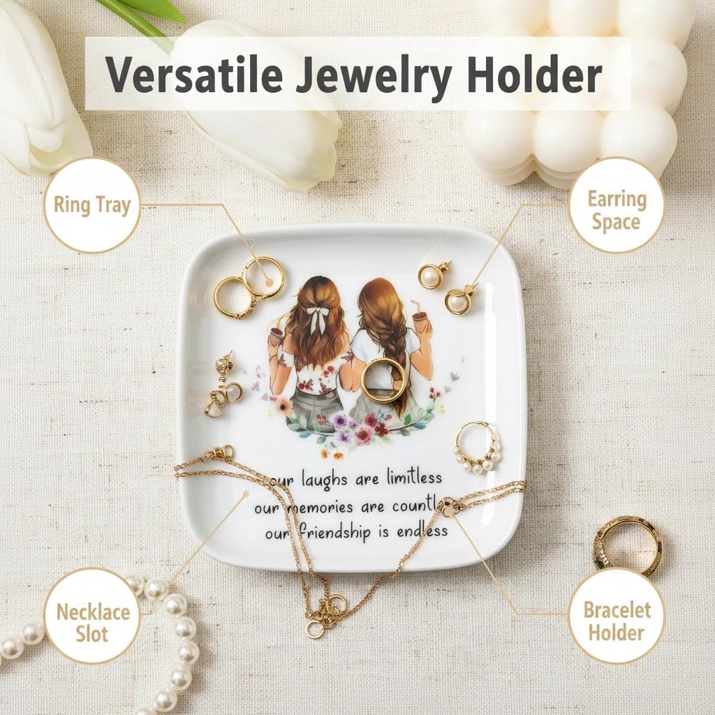 Crisky Best Friend Birthday Gifts for Women, Friendship Gifts for Women, Trinket Ring Dish Jewelry Tray for Friend Her Sisters Besties Long Distance Graduation Gift Ideas, Square - Image 3