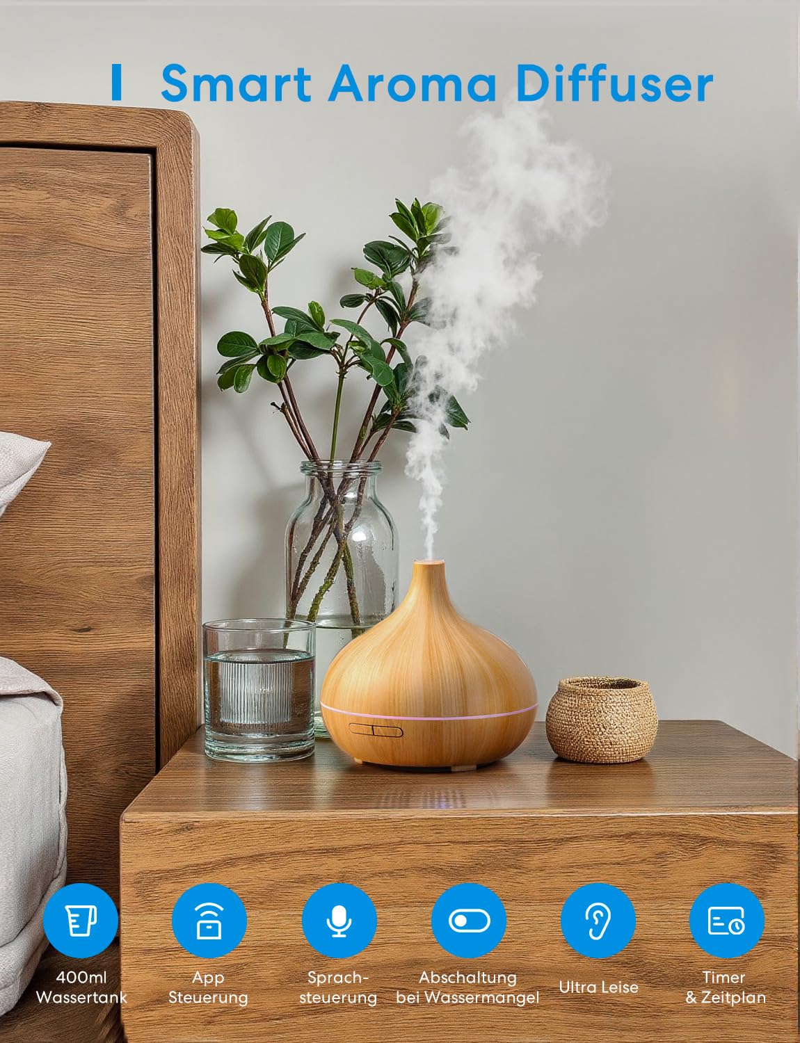 Meross Smart Aroma Diffuser Mini | 400ML & RGB | Fernsteuerung | Sprachsteuerung | App Steuerbar & 2,4 GHz WLAN | Luftbefeuchter Intelligent | kompatibel mit Apple Home, Alexa und Google Home