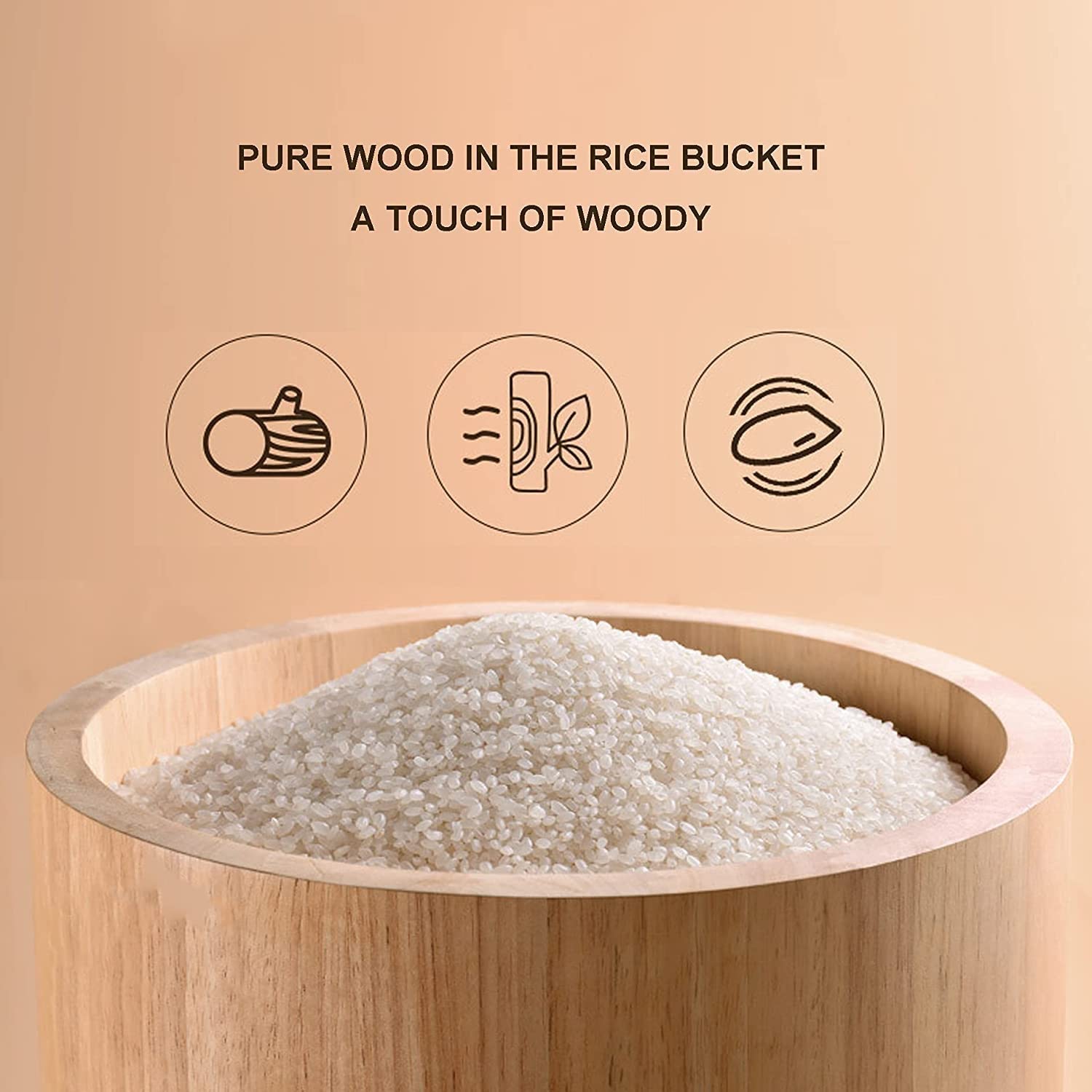 Contenitori per Alimenti Ermetici Extra Grande di Legno Secchio per Cereali per Ristorante - Fagioli/Noci/Soia/Farina Contenitore richiudibile con Coperchio, Contenitore Rotondo per ingredienti