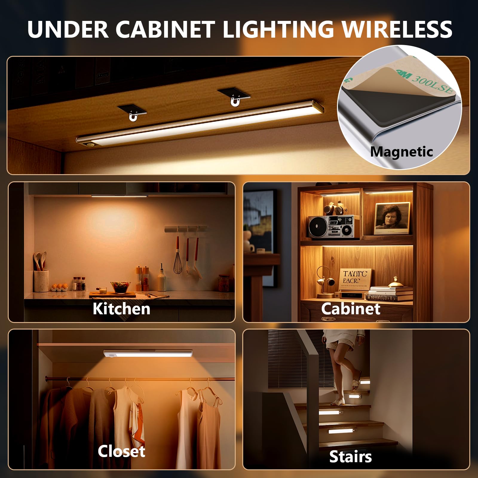 4-Pack Rechargeable Under Cabinet LED Lights With Motion Sensor & Remote