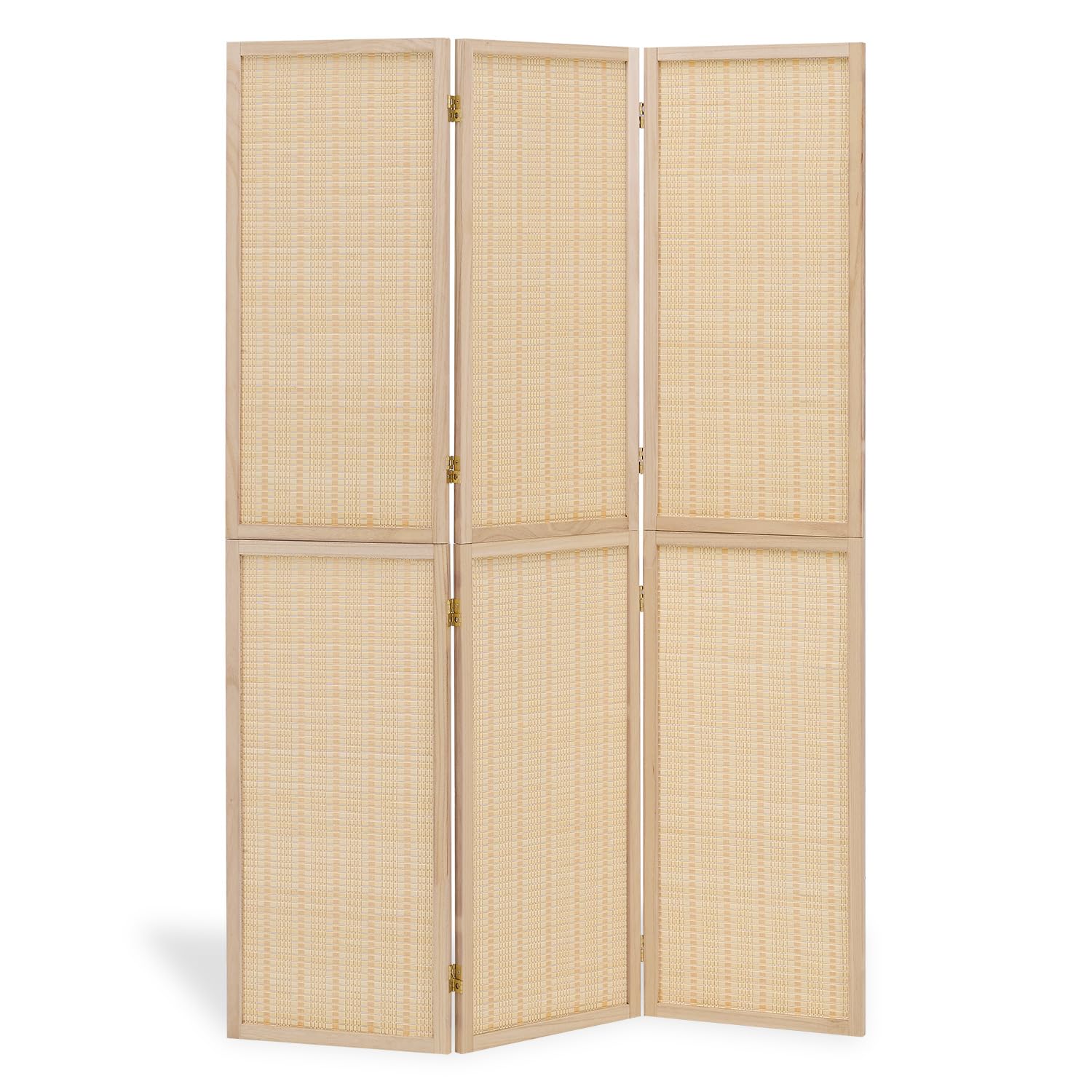 Homestyle4u Paravent 3-teilig aus Holz & Bambus, 120x170 cm