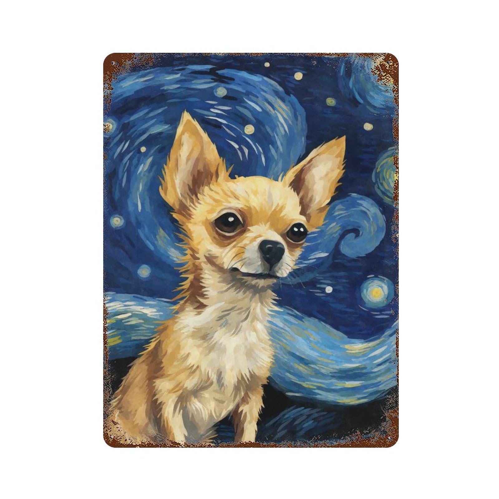 Chihuahua Starry Night Aged Metal Wall Plaque 15.7"x11.8", for Shed, Workshop And Garage Wall Decor, Old School Wall Decor