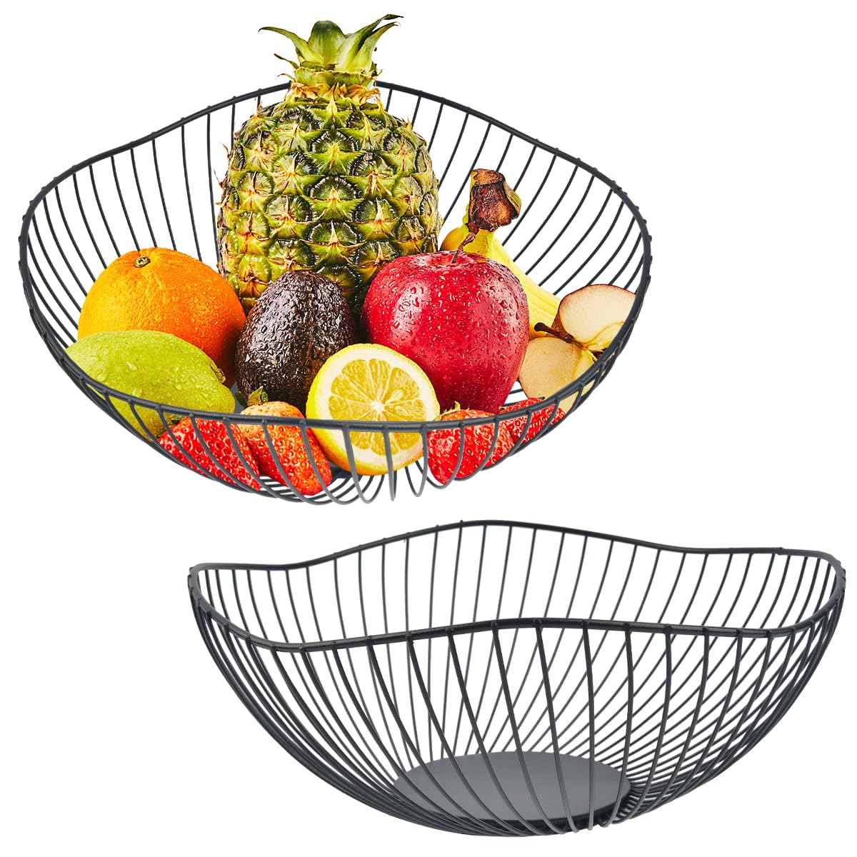 2 Pack Fruit Bowl, Fruit Basket, Metal Black Wire Fruit Basket for Fruit, Vegetables, Snacks (25.5cm)