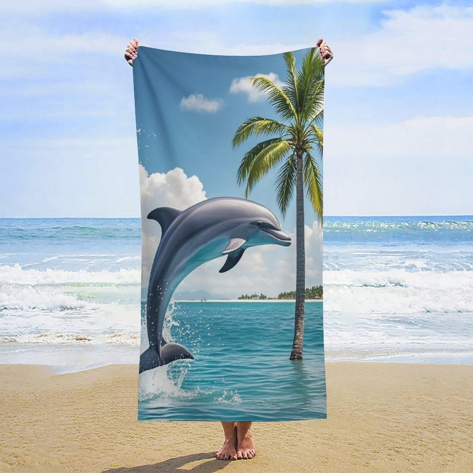 Anceky Oversized Dolphins Beach Towel Soft Microfiber Bath Towel Quick Dry Absorbent Travel Pool Towels Lightweight Sand Free Blanket Machine Washable for Swim Picnic