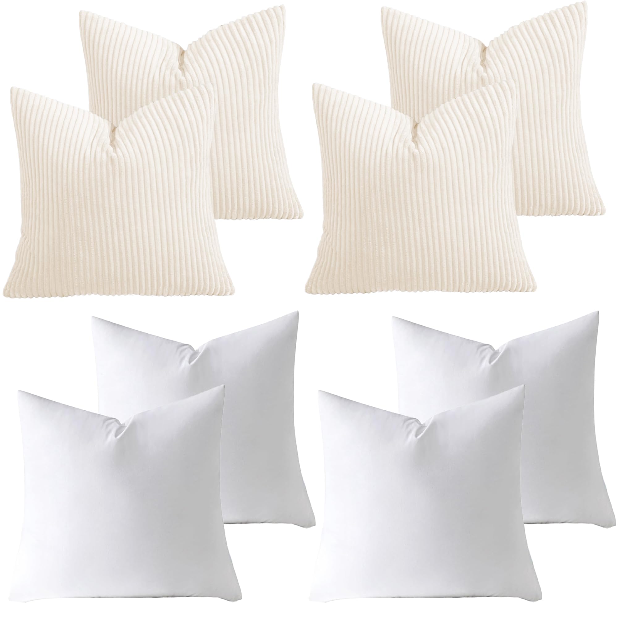 AMEHA Stripe Cream Cushions with Covers included 45 x 45 cm Pack of 4 (4 Covers, 4 Inserts) Decorative Square Throw Pillowcases for Couch Bedroom Sofa with Invisible Zipper 18x18 inches