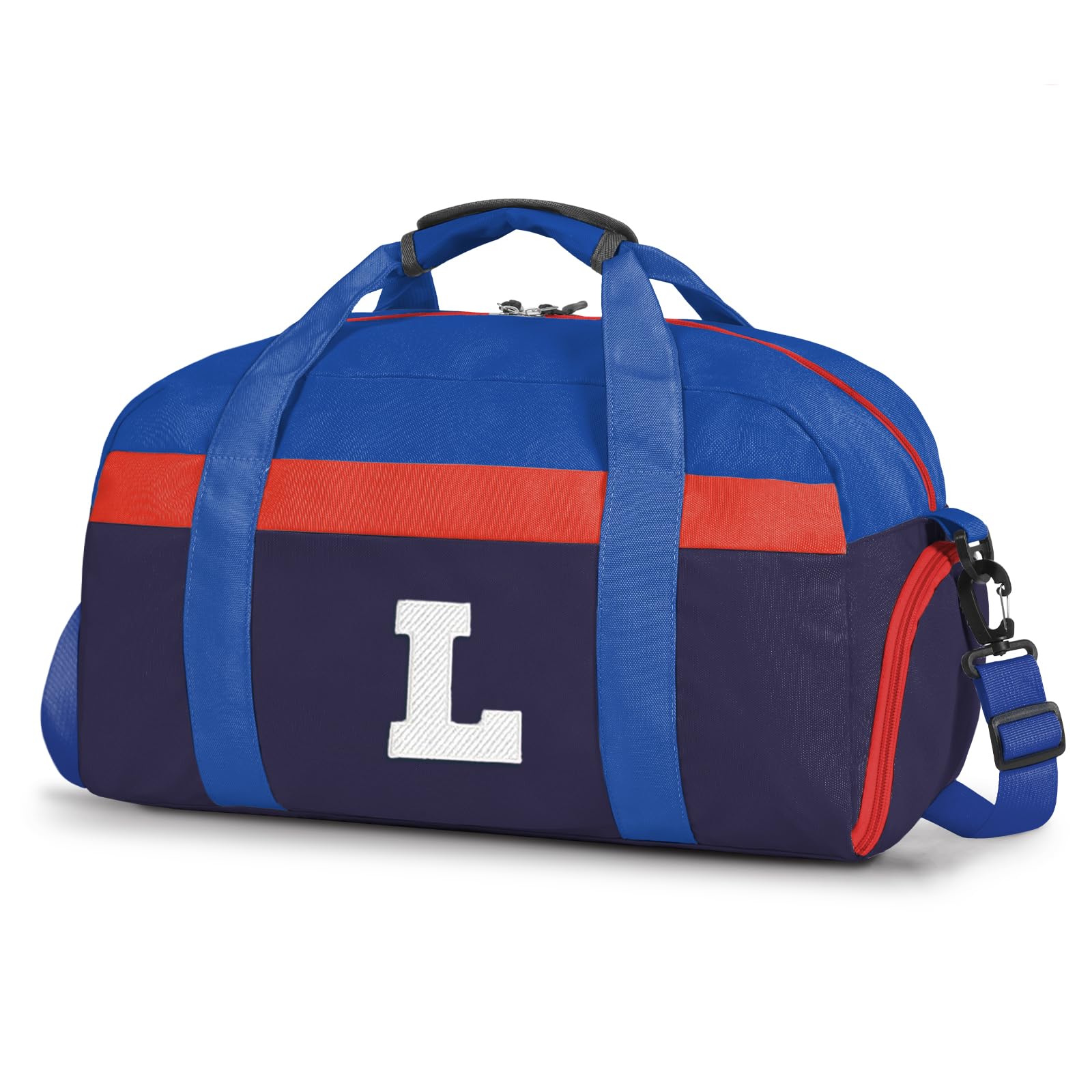 Initial Kids Duffle Bag for Boys or Girls, Kids Overnight Bag with Shoe Compartment, Personalized Weekender bags, Birthday Gifts for Women Boys Girls(Red Blue-LetterL)