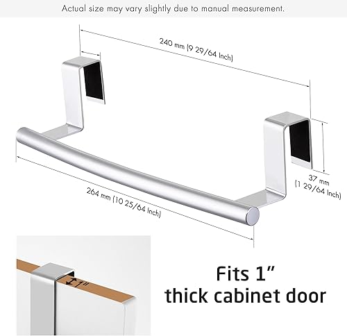 Miniatura 4 de KES Toallero para puerta de gabinete, toallero de cocina sobre el gabinete, toallero de barra de toalla de acero inoxidable SUS304, paquete de 2