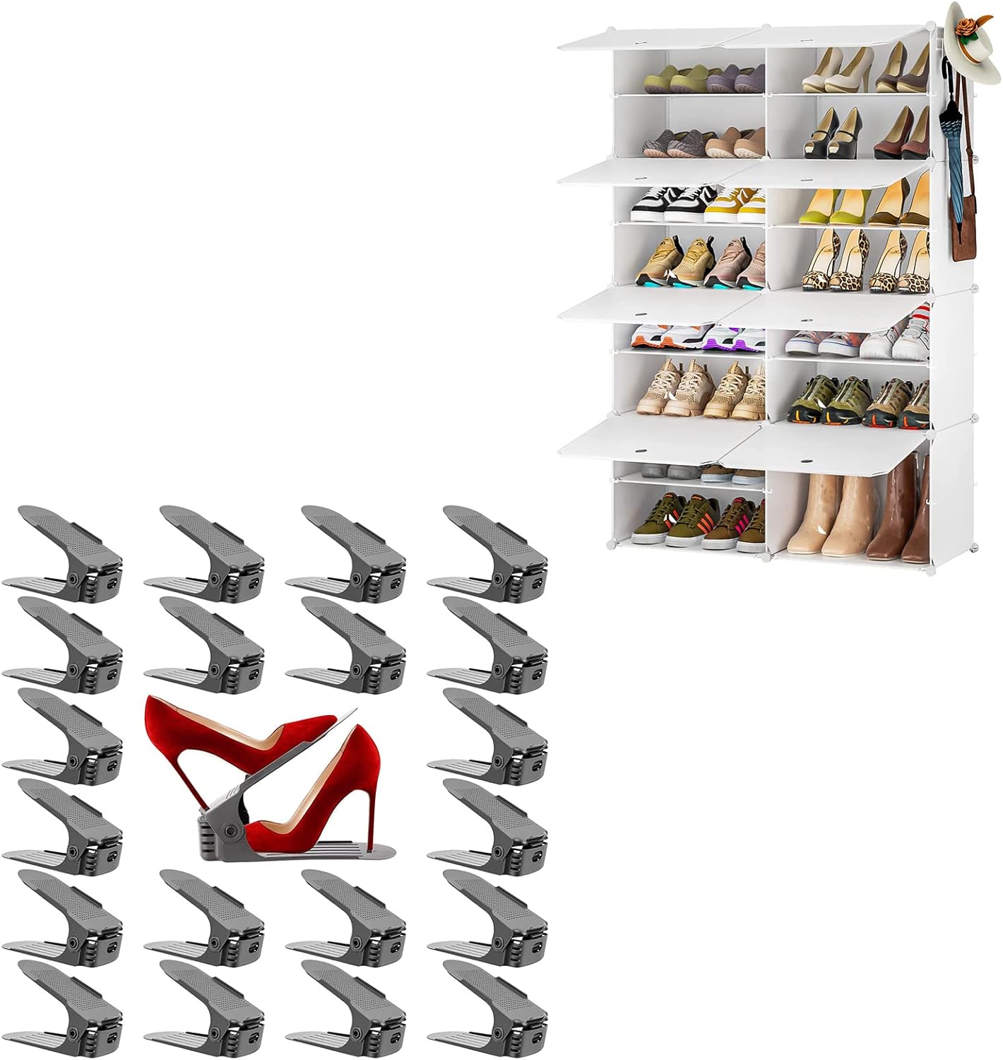 Neprock 20Pack Grey Shoe Slots Organizer Bundle with 8