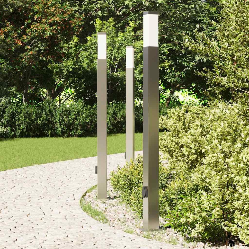 Lampa słupkowa ze stali nierdzewnej, 3 sztuki, 110 cm, stopień ochrony IP44 i zintegrowane gniazdko do ogrodu, na taras, oświetlenie zewnętrzne z dyfuzorem i oprawą E27