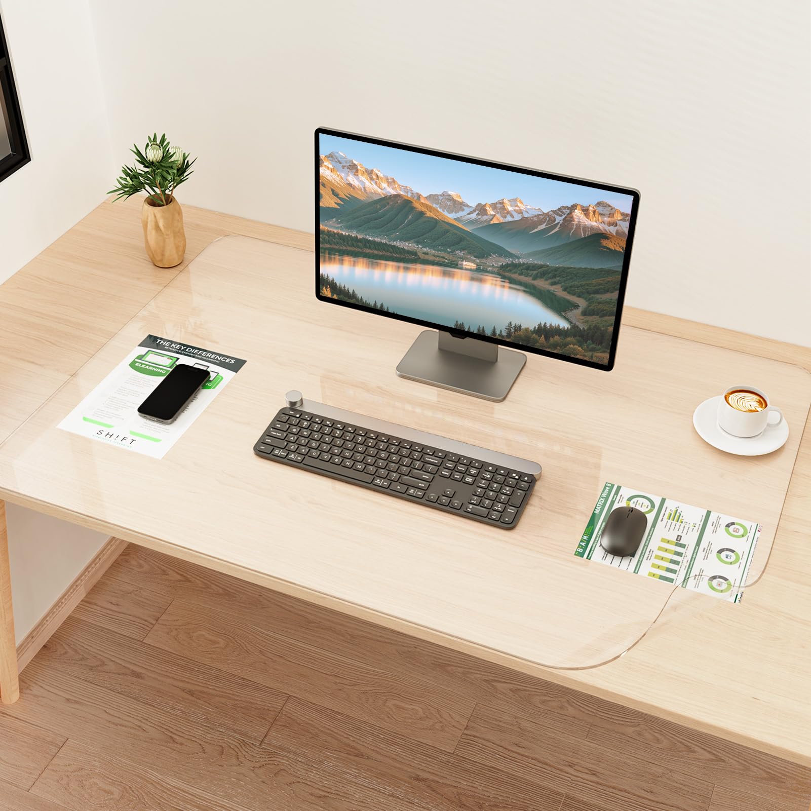 YSAGi Clear Desk mat, 43x30.7 inch Clear Desk Pad for Keyboard and Mouse, Desk Cover Clear Protector, Large Mouse Pad for Desk, Frosted Transparent Desk Mat for Office and Home Desktop (43x30.7 inch)